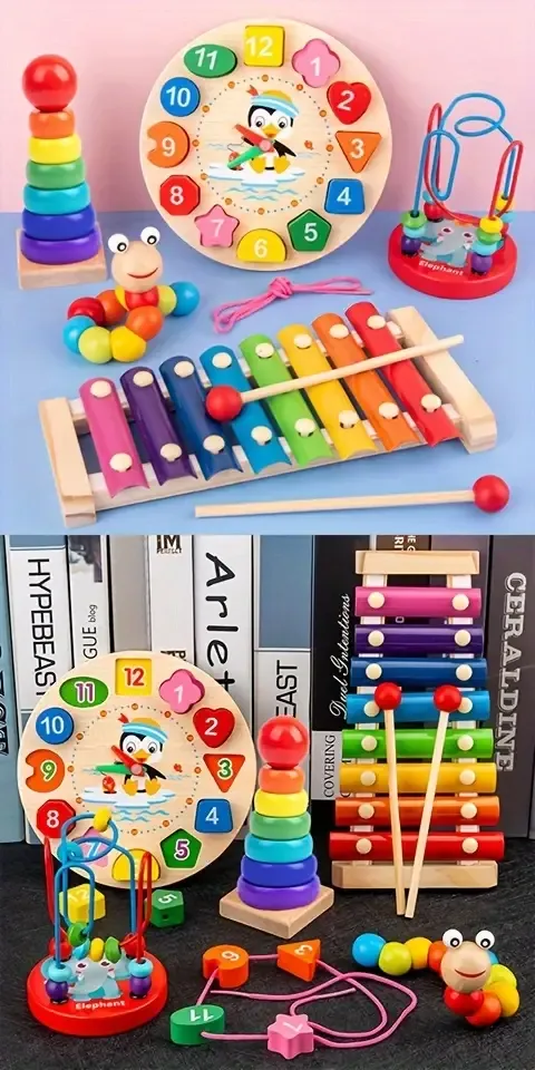 5 in 1 Montessori Nursery Wooden Eight Piano Set Gifts details 0