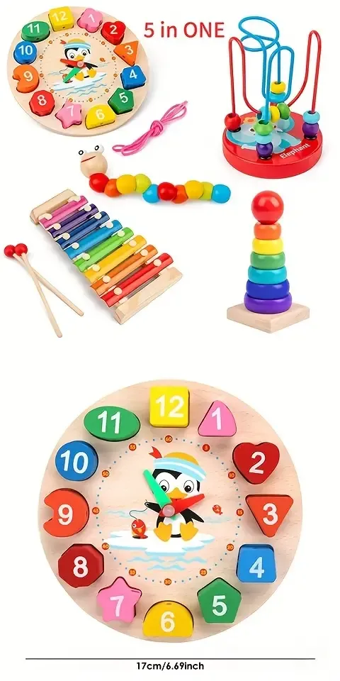 5 in 1 Montessori Nursery Wooden Eight Piano Set Gifts details 2