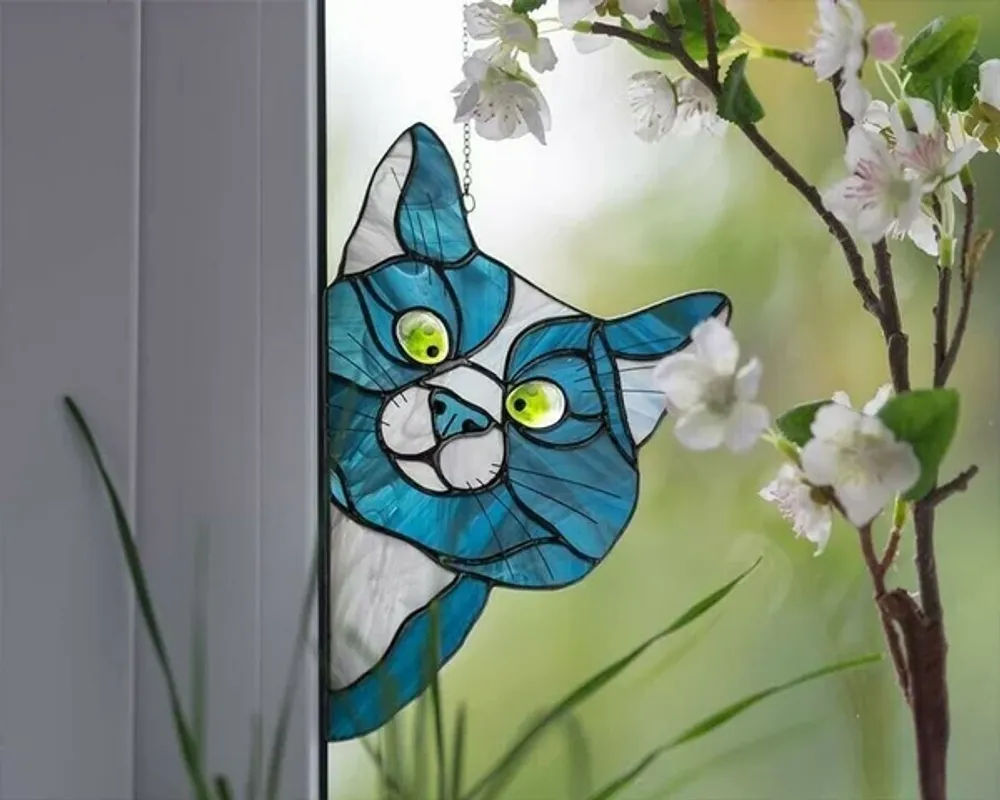 🎁-😻Handmade Stain Cat Suncatcher For Window