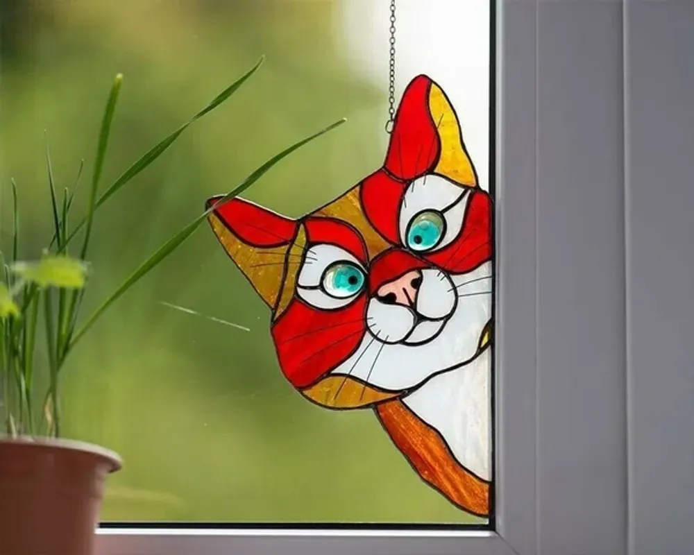 🎁-😻Handmade Stain Cat Suncatcher For Window