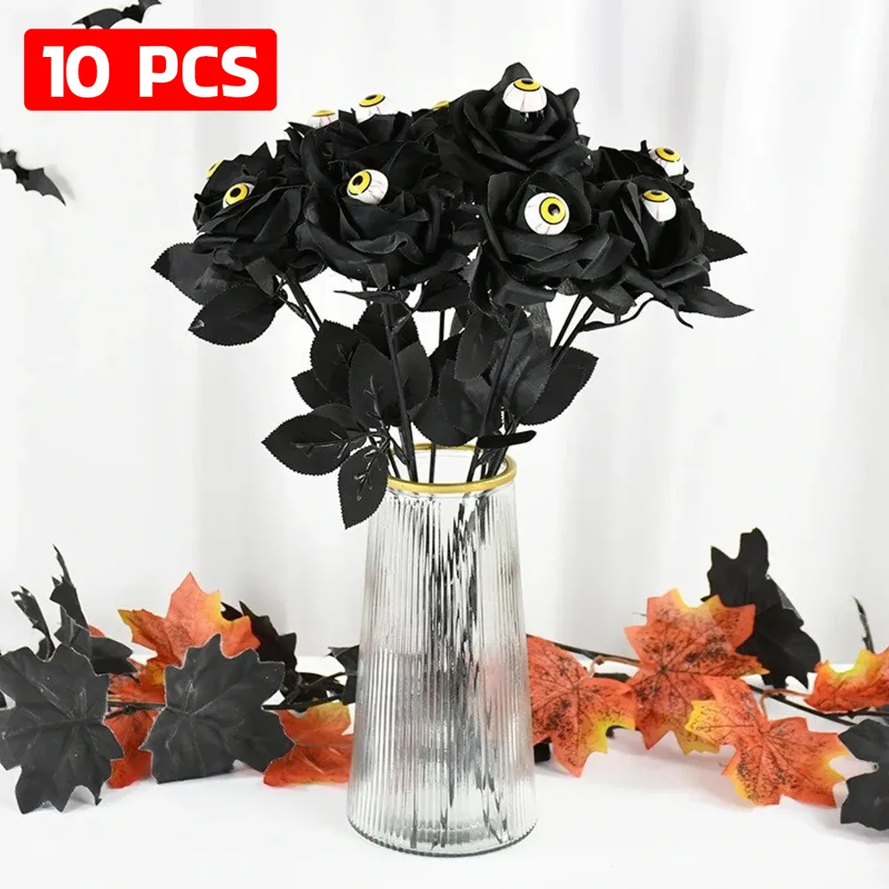 10 Pcs Artificial Bloody Roses With Eyeball