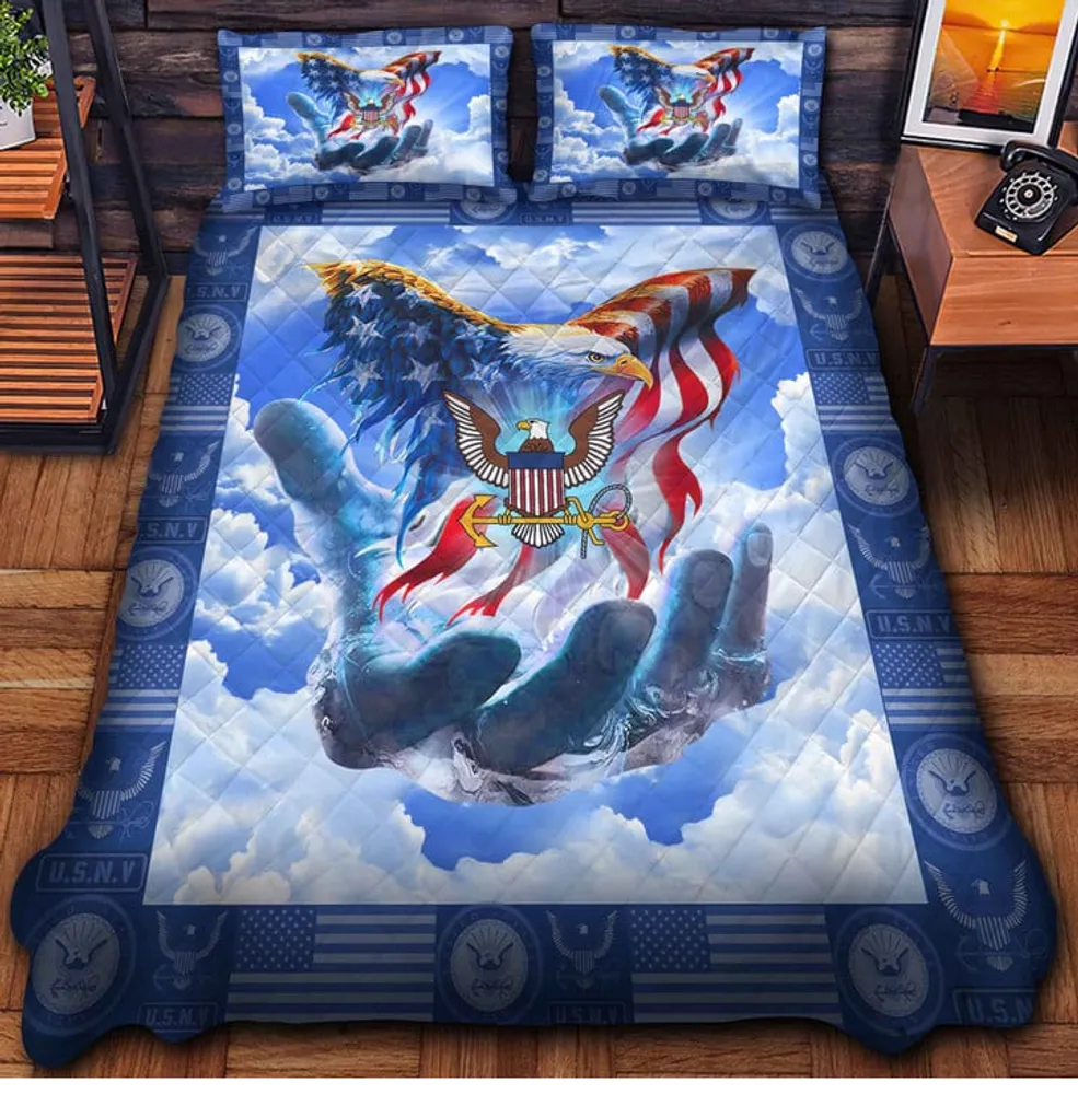 Premium American Pride US Veterans Bedding Set, Gifts For Dad For Husband Veteran