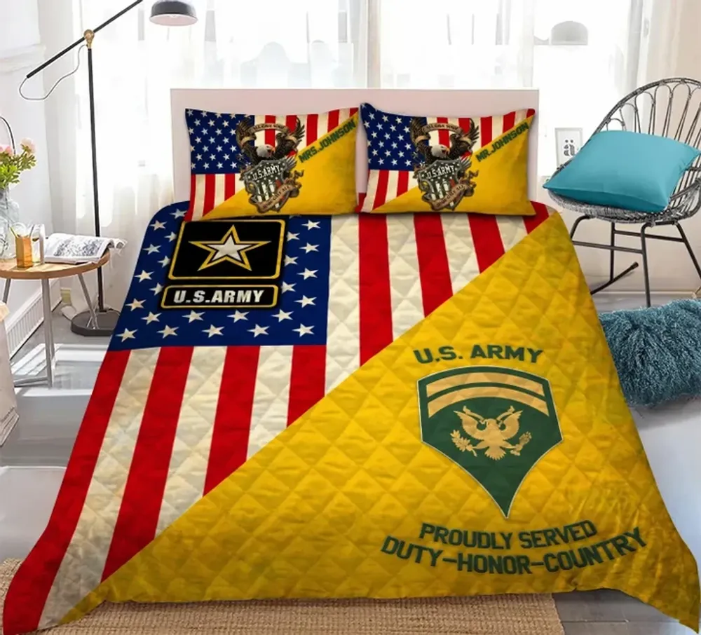 Premium Unique Personalized Veteran Quilt Bedding Set Ultra Soft and Warm