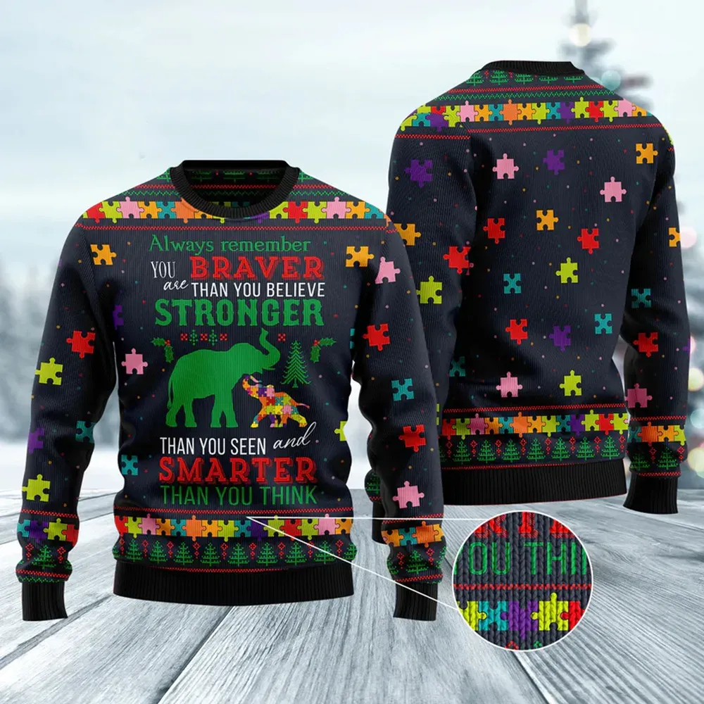 Elephant Autism Awareness Ugly Christmas Sweater