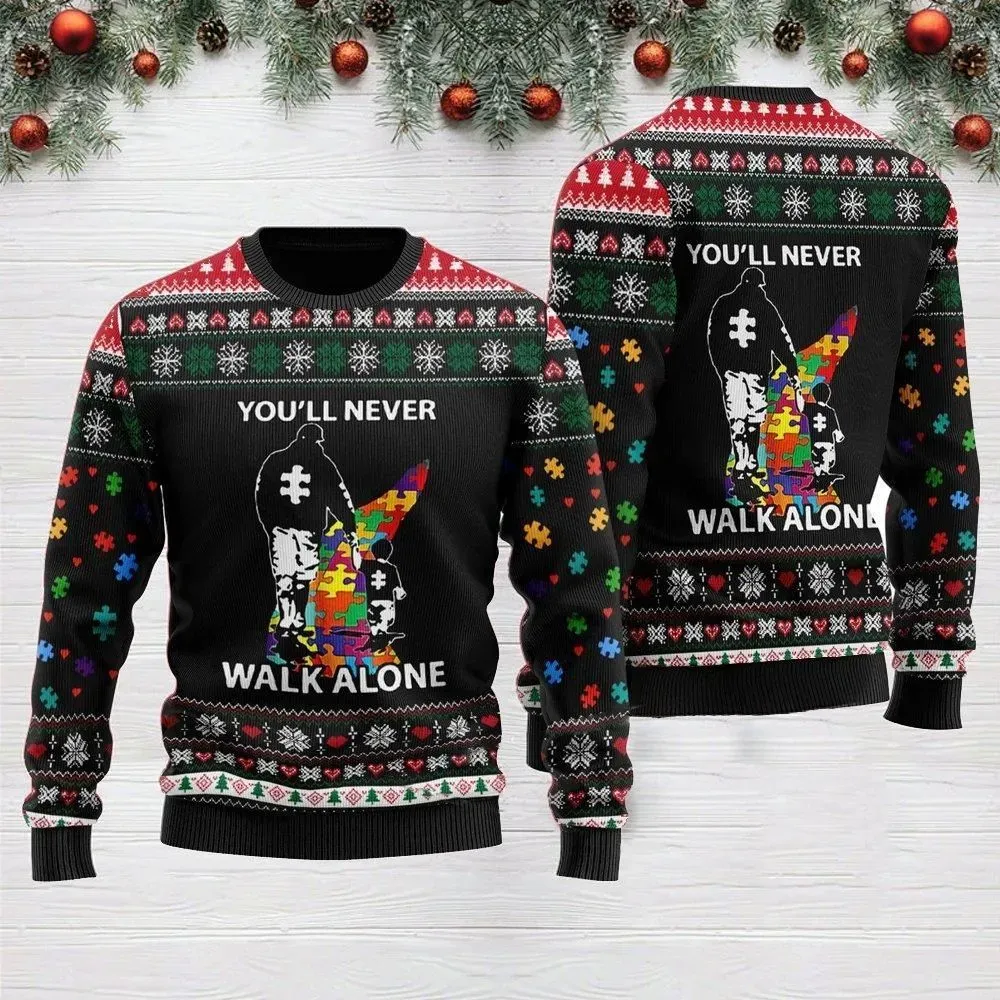 Autism Ugly Sweater : You’ll never walk alone