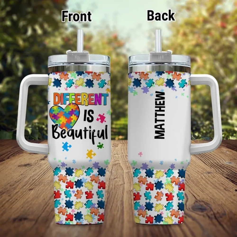 Personalized Tumbler Autism Different Is Beautiful 40Oz Tumbler with Handle