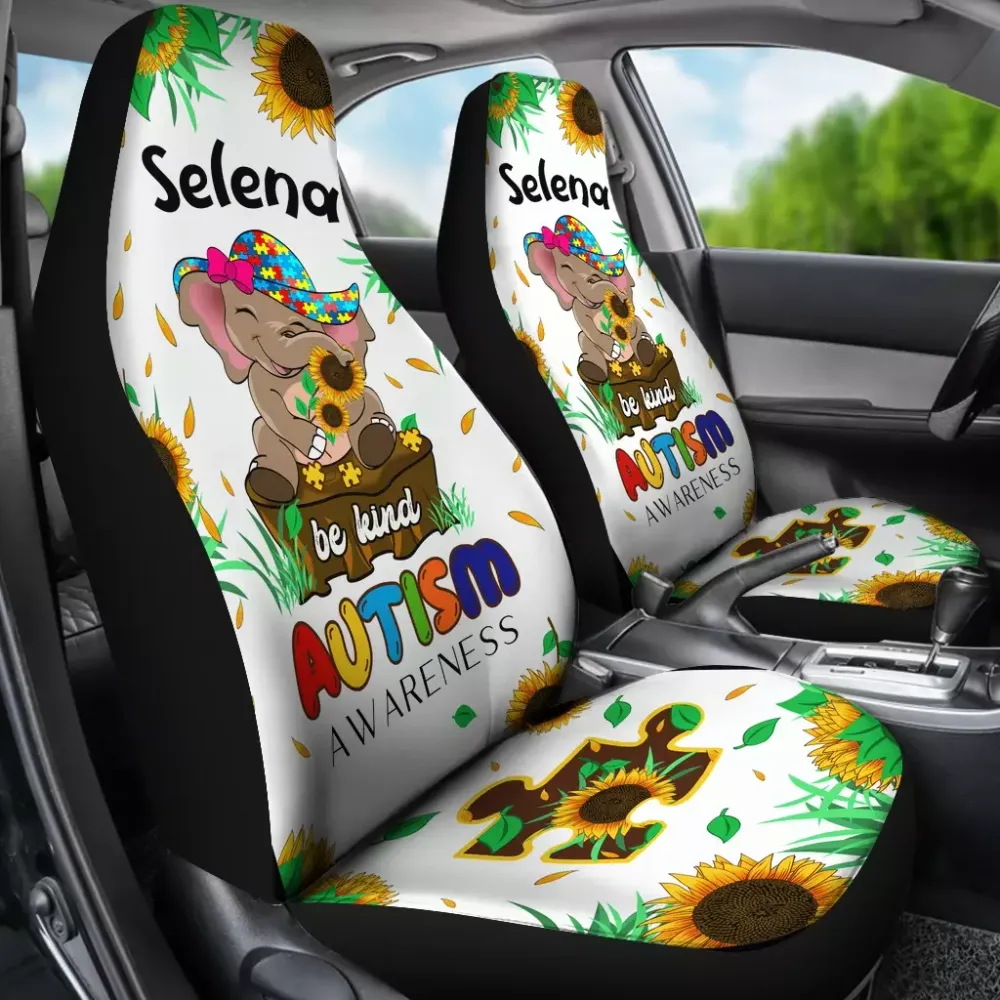 Autism Awareness Elephant Sunflower Personalized Car Seat Cover Gift