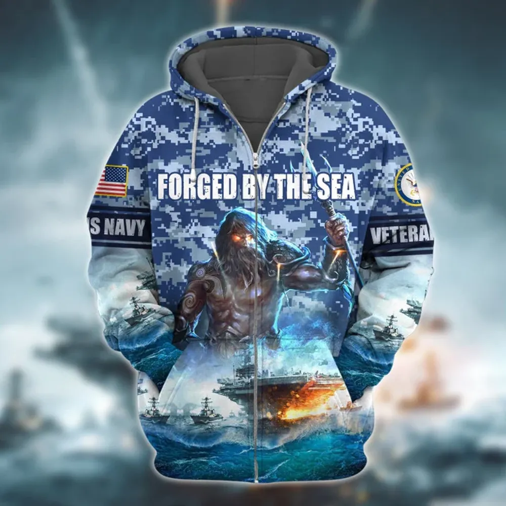 Premium Navy Veteran Hoodie And Zip Hoodie