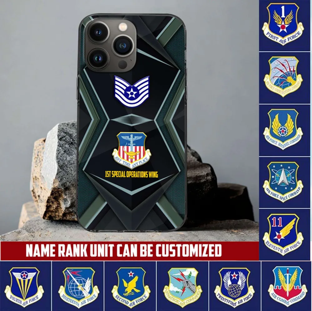 USAF Phone Case, Custom Name, Rank, Gifts For Dad, For Husband, Gifts For Air Force Veteran