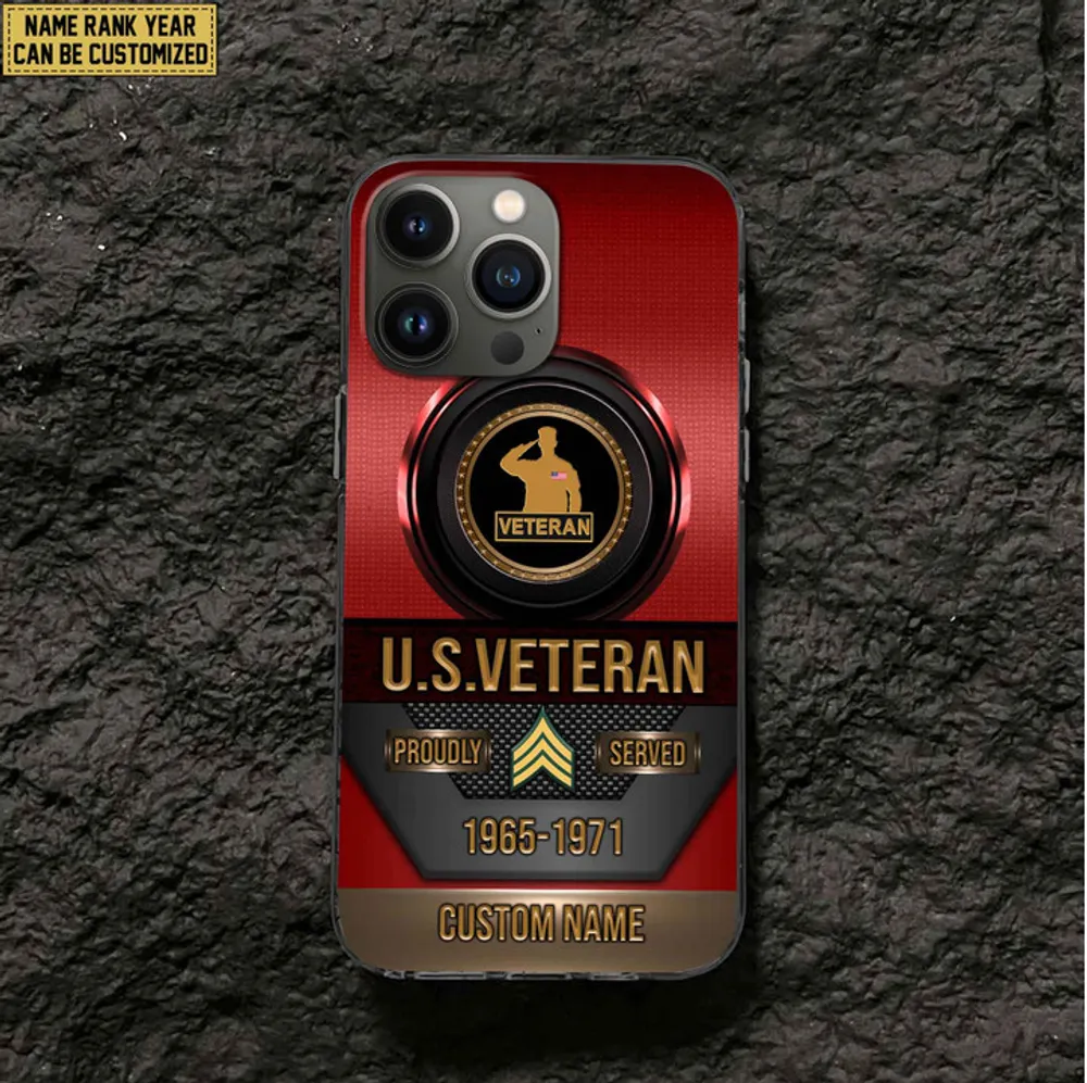 Premium Custom Name, Rank US Veteran Phone Case, Gifts For US Veteran, Gifts For Dad, For Husband