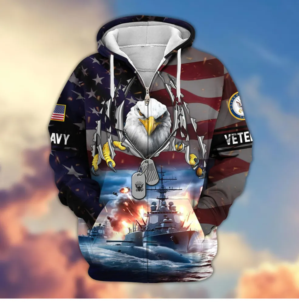 Premium US Veterans Zip Hoodie , Gifts For Veterans Day, Gifts For US Veterans