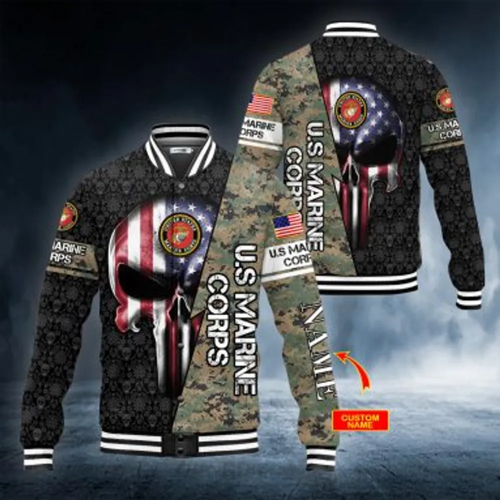 US Marine Corps Patriotic Punisher Skull Personalized 3D All Over Printed Men Jacket US Size