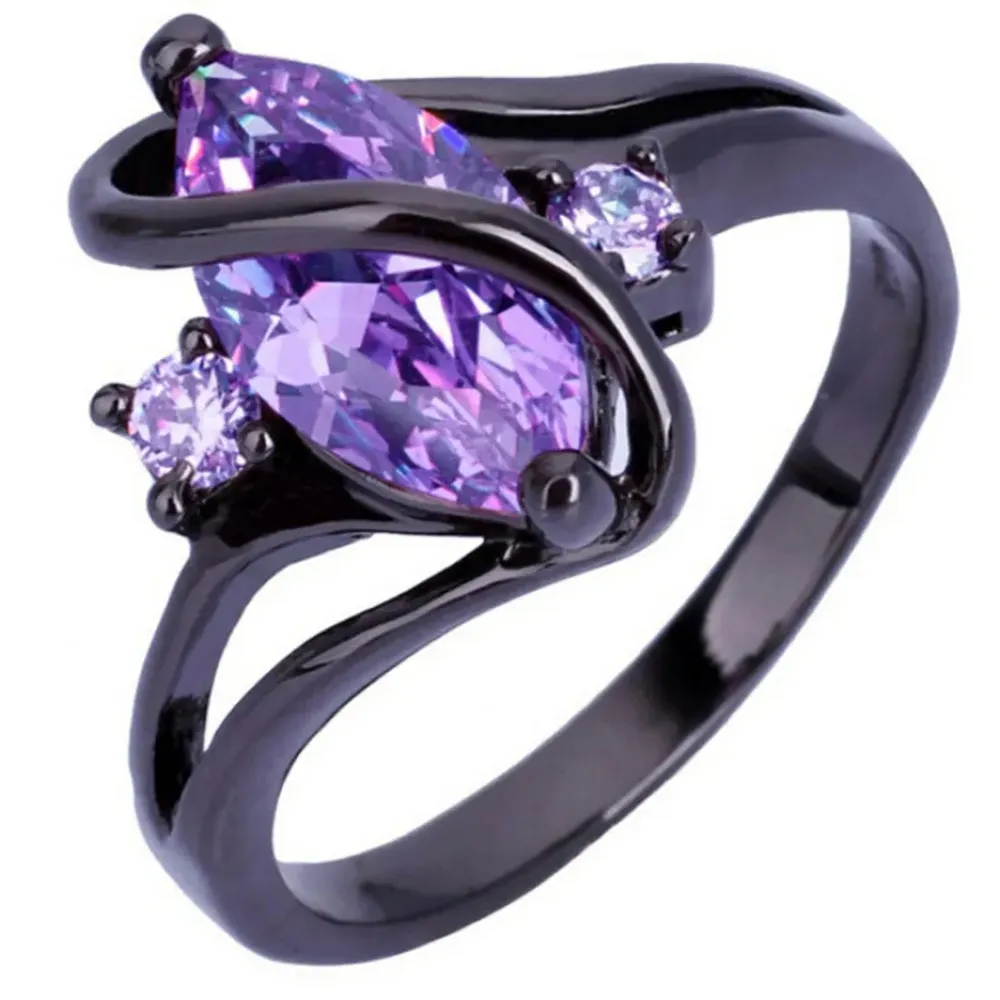 Fashion Luxury Retro Purple Zircon CZ Color Crystal Ring Ladies Engagement Jewelry Stainless Steel Ring