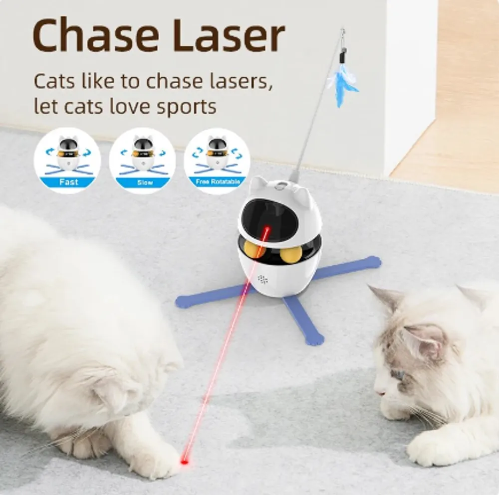 Interactive 4-in-1 Cat Toy: Automatic Laser, Ball & Feather Chaser - USB Rechargeable Indoor Exercise Toy for Cats