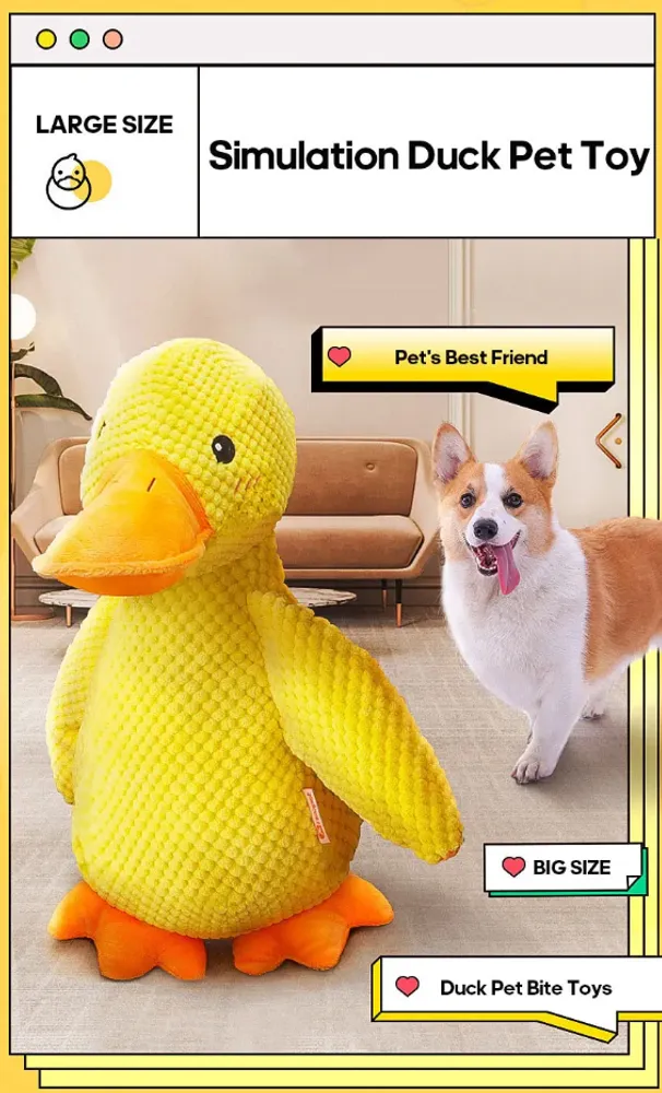 Calming Interactive Duck-Shaped Dog Toy for Large Dogs: Bite-Resistant and Teeth-Cleaning Plush for Play and Boredom Relief