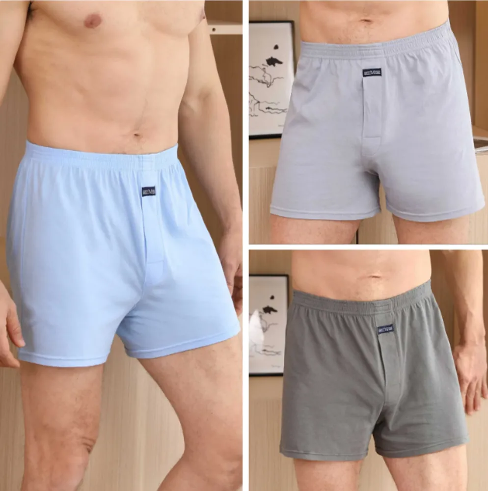 A pair of three men's underwear lengthened pure cotton pajama pants flat corner pants loose and comfortable for home use