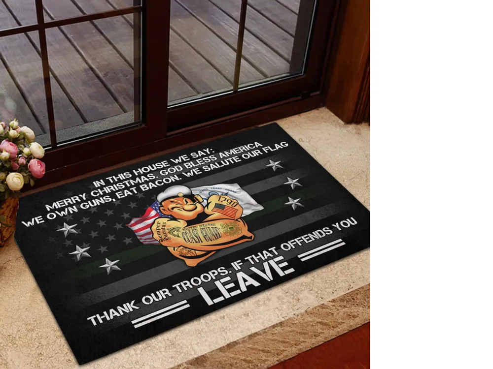 Unique Merry Christmas God Bless America US Veteran Doormat