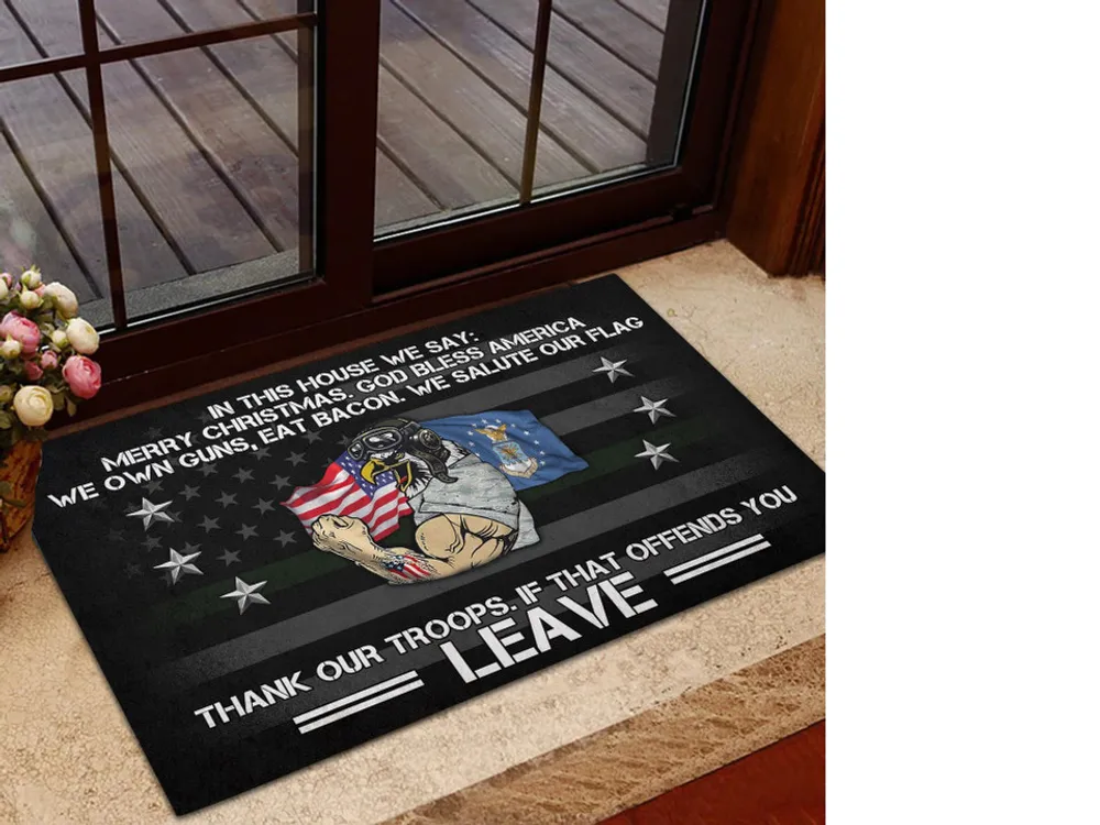 Unique Merry Christmas God Bless America US Veteran Doormat