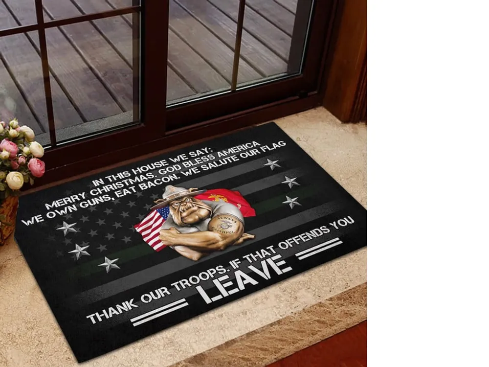 Unique Merry Christmas God Bless America US Veteran Doormat