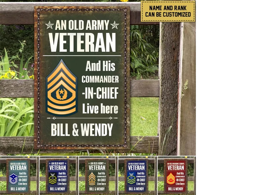 Premium Personalized An Old Veteran Live Here U.S Veteran Metal Sign