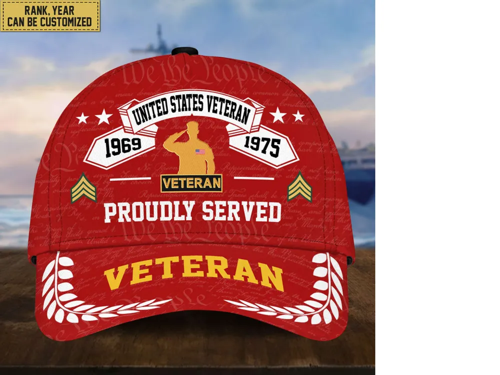 Premium US Veterans Cap, Custom Rank, Years Of Service, Gift For Veterans Day, Father's Day, Independence Day