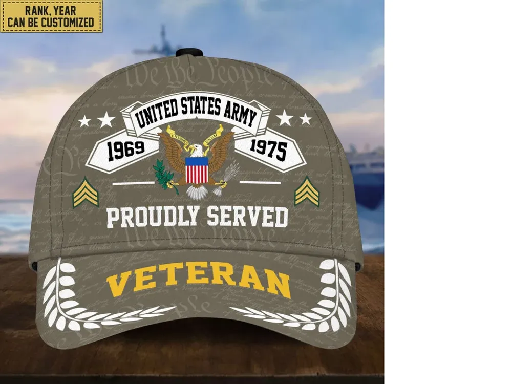 Premium US Veterans Cap, Custom Rank, Years Of Service, Gift For Veterans Day, Father's Day, Independence Day