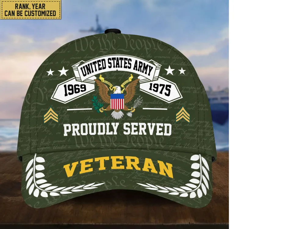 Premium US Veterans Cap, Custom Rank, Years Of Service, Gift For Veterans Day, Father's Day, Independence Day