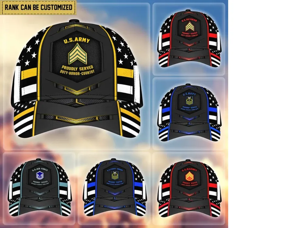 Premium Custom Rank US Veterans Cap