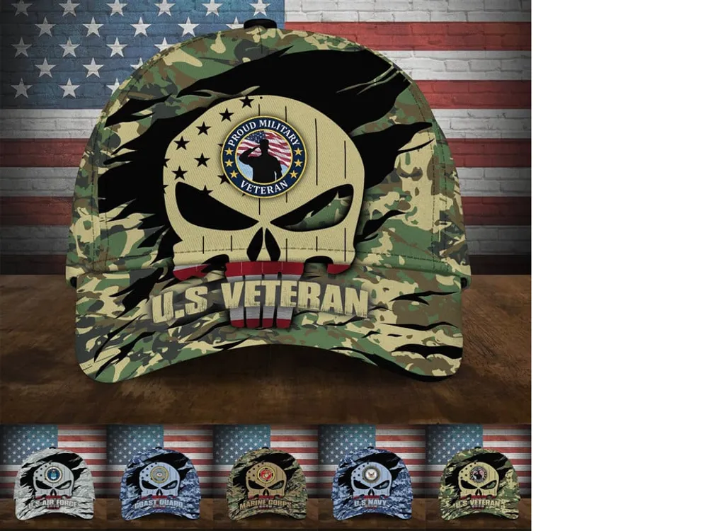 Colorful Puniskull Multiservice U.S Veteran Cap