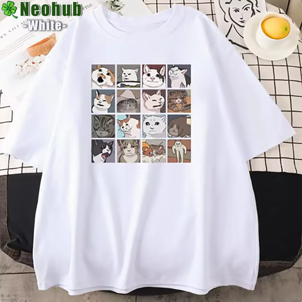 Premium Women's Oversized T-Shirt - Funny Meme Cats Printed Design | Creative & Breathable Cotton Casual Short Sleeve Top for Any Occasion