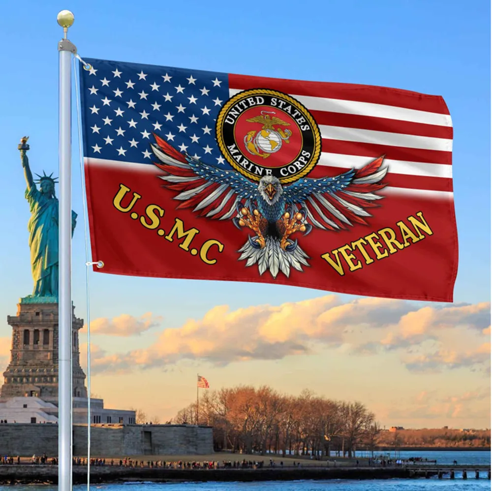 Unique U.S.M.C Veteran Grommet Flag, Gift For Marine Veteran