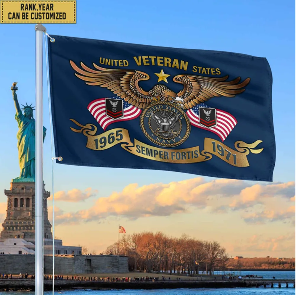 Premium Personalized US Navy Veterans Grommet Flag, Gift For Navy Veteran, Gift For Veterans Day, Memorial Day, Father's Day