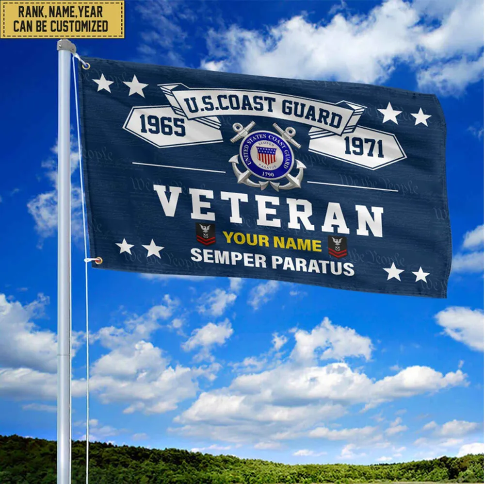 Premium Personalized USCG Veterans Grommet Flag, Gift For Coast Guard Veteran, Gift For Veterans Day, Memorial Day, Father's Day