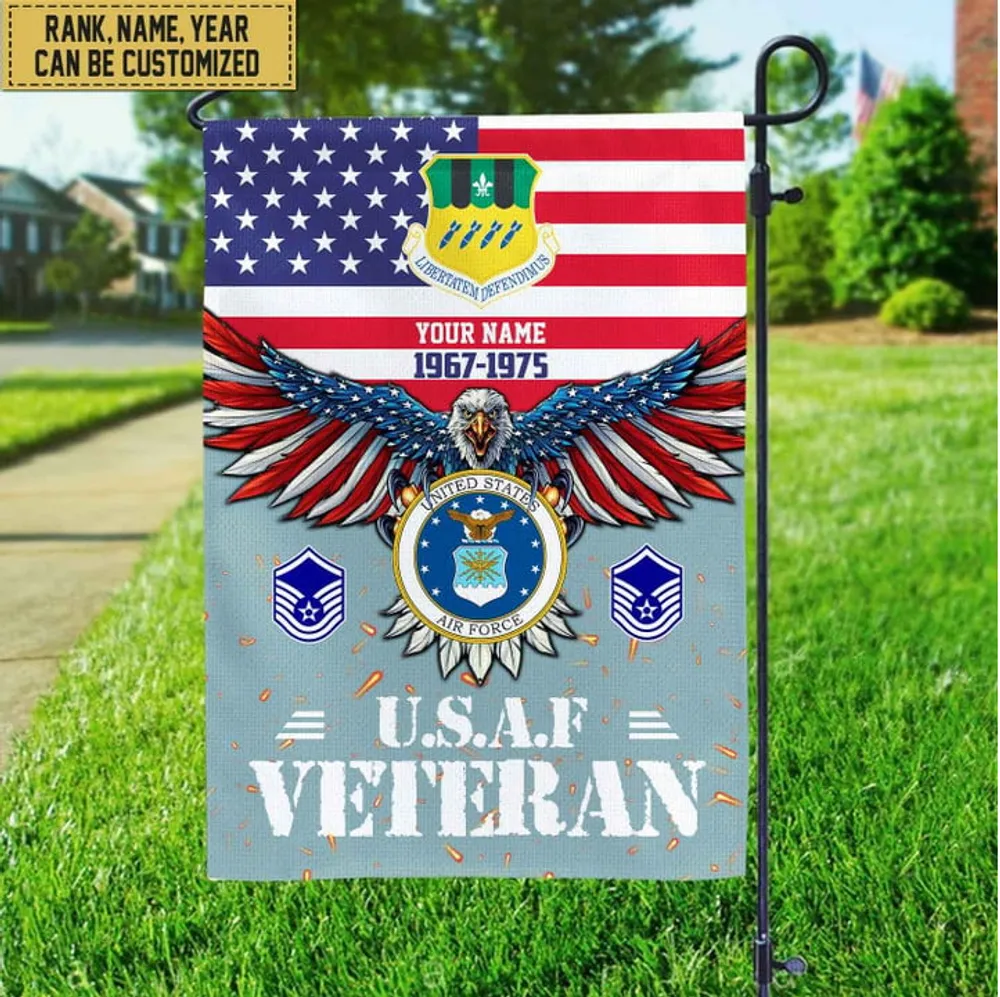 USAF Veteran Flag, Custom Name, Rank, Unit Gift For Air Force Veteran Garden Flag - House Flag