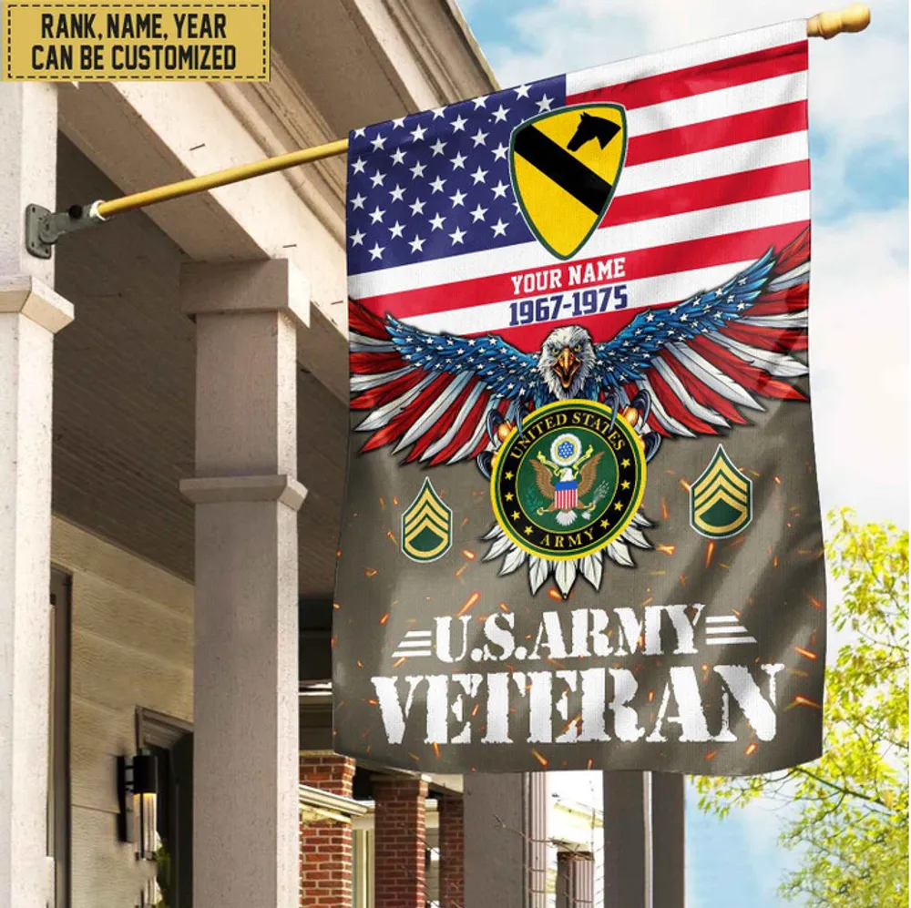 US Army Veteran Flag, Custom Name, Rank, Unit Gift For Army Veteran Garden Flag - House Flag