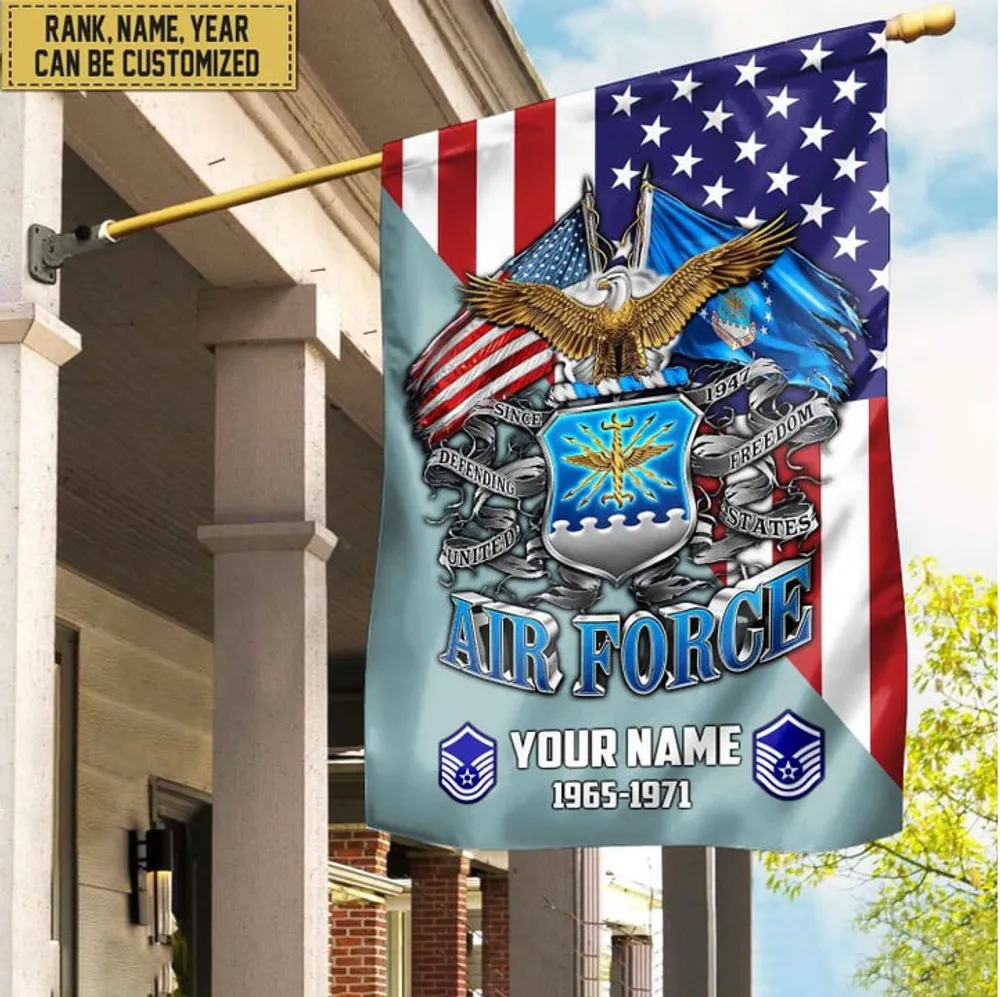 Premium Custom Name, Rank USAF Veteran Flag, Gift For Air Force Veteran Garden Flag - House Flag