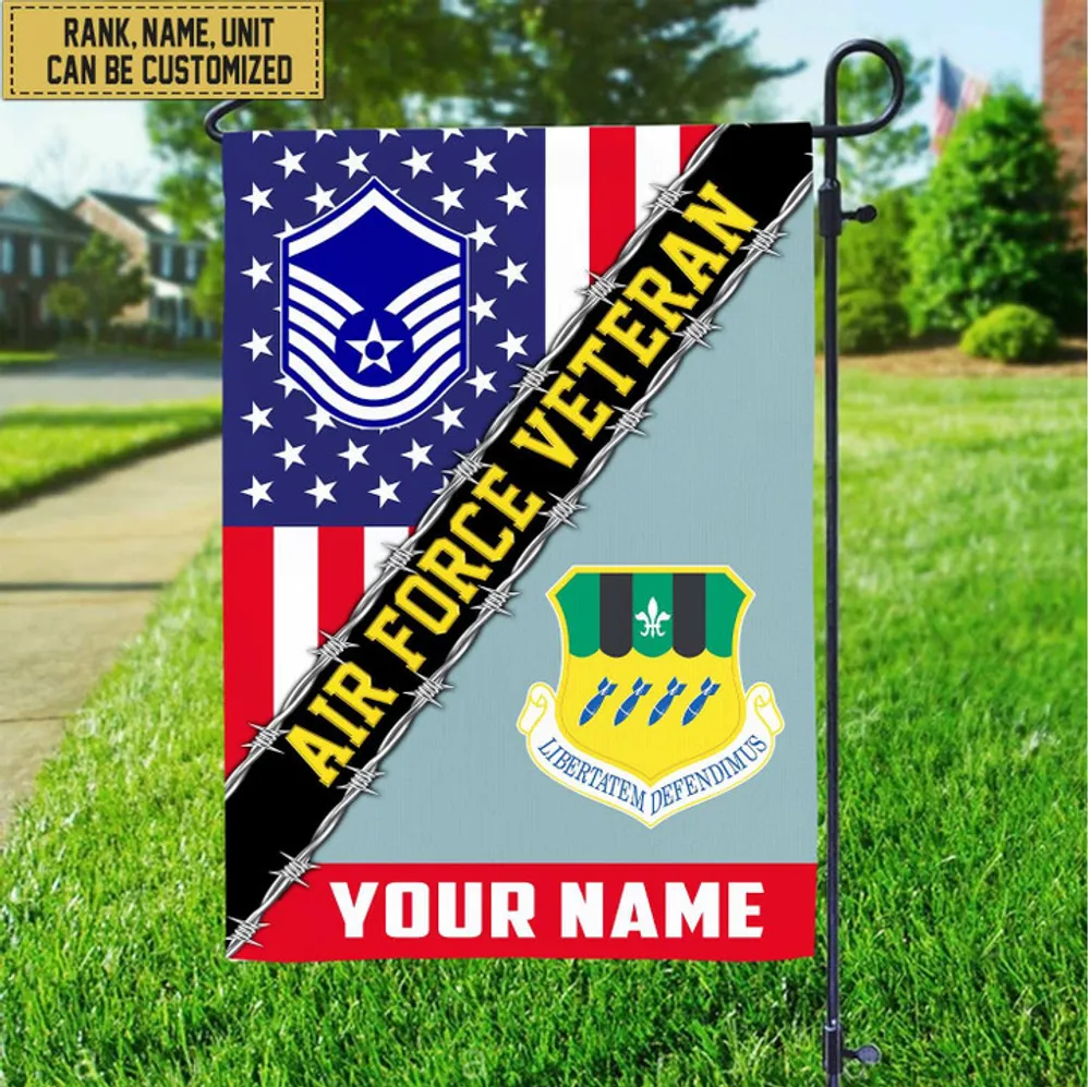 Premium Custom Name, Rank, Unit USAF American Flag, Gift For Air Force Veteran Garden Flag - House Flag