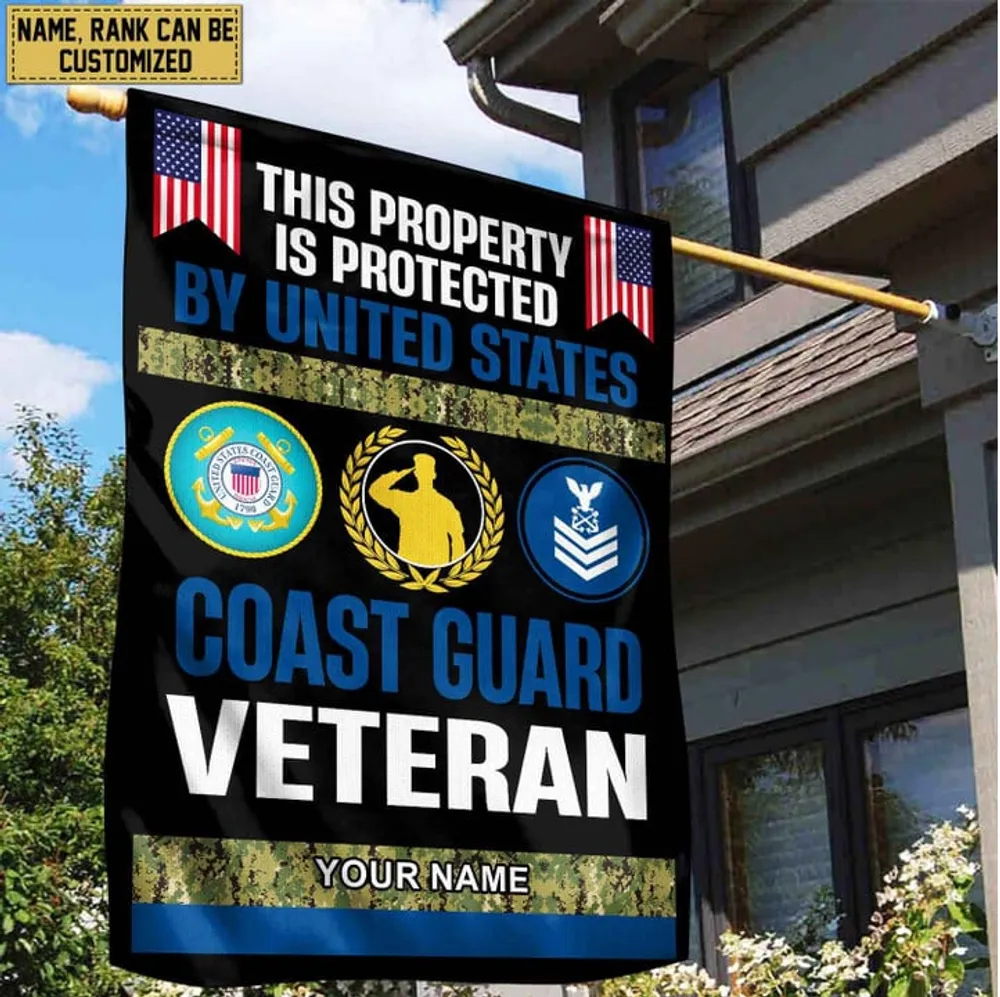 USCG Veteran Personalized American Flag, Gift For Coast Guard Veteran, US Veteran Grommet Flag, Garden Flag, House Flag