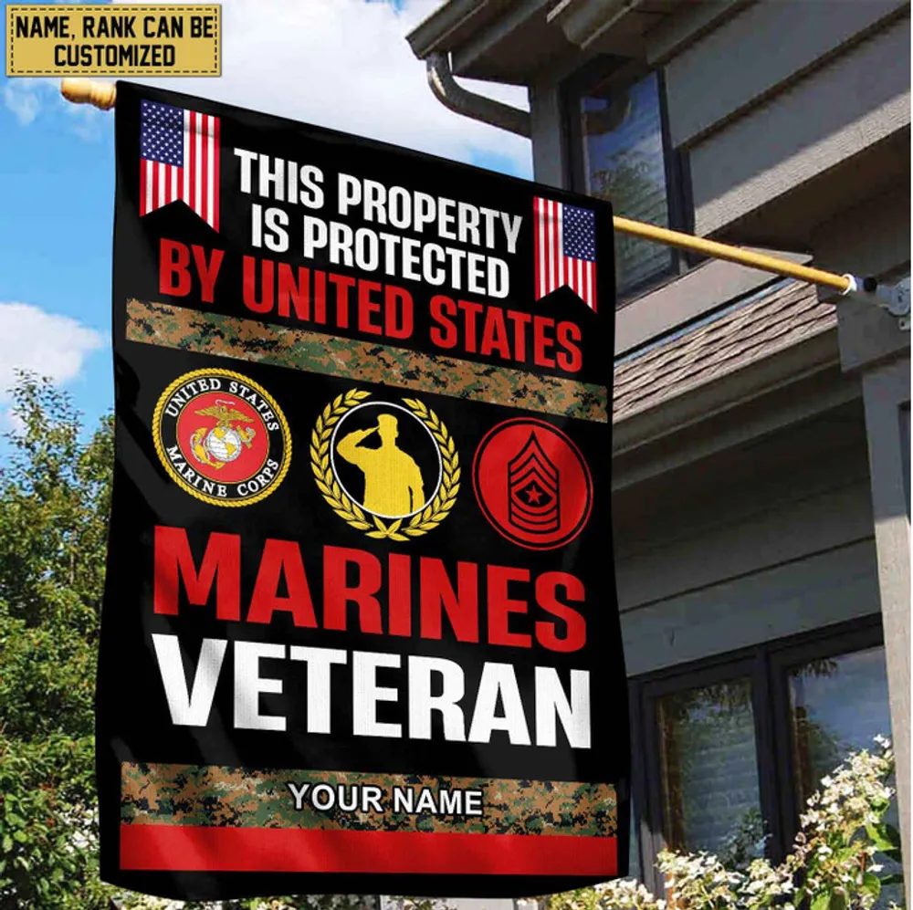 USMC Veteran Personalized American Flag, Gift For Marine Veteran, US Veteran Grommet Flag, Garden Flag, House Flag