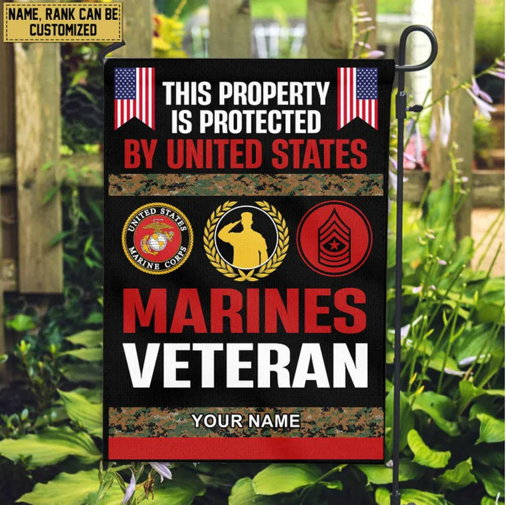 USMC Veteran Personalized American Flag, Gift For Marine Veteran, US Veteran Grommet Flag, Garden Flag, House Flag