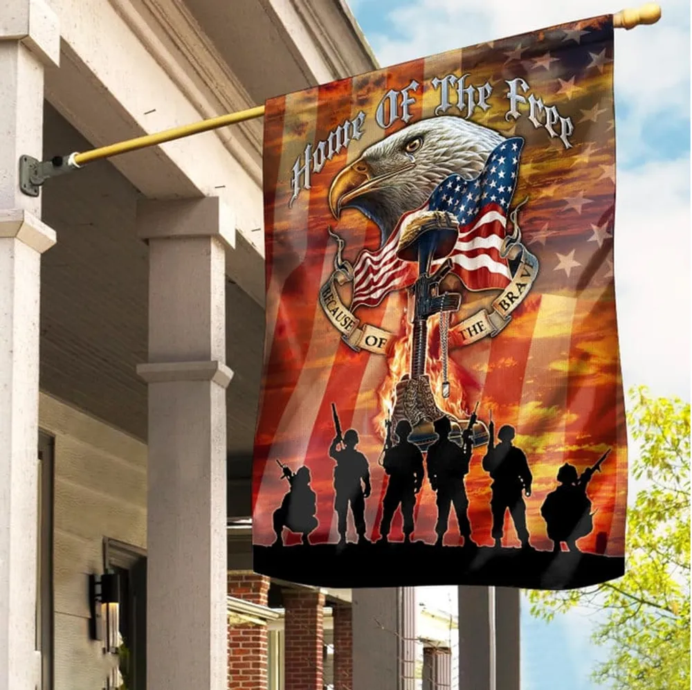 Premium Home Of The Free US Veteran American Flag, Gift For US Veteran Garden Flag - House Flag