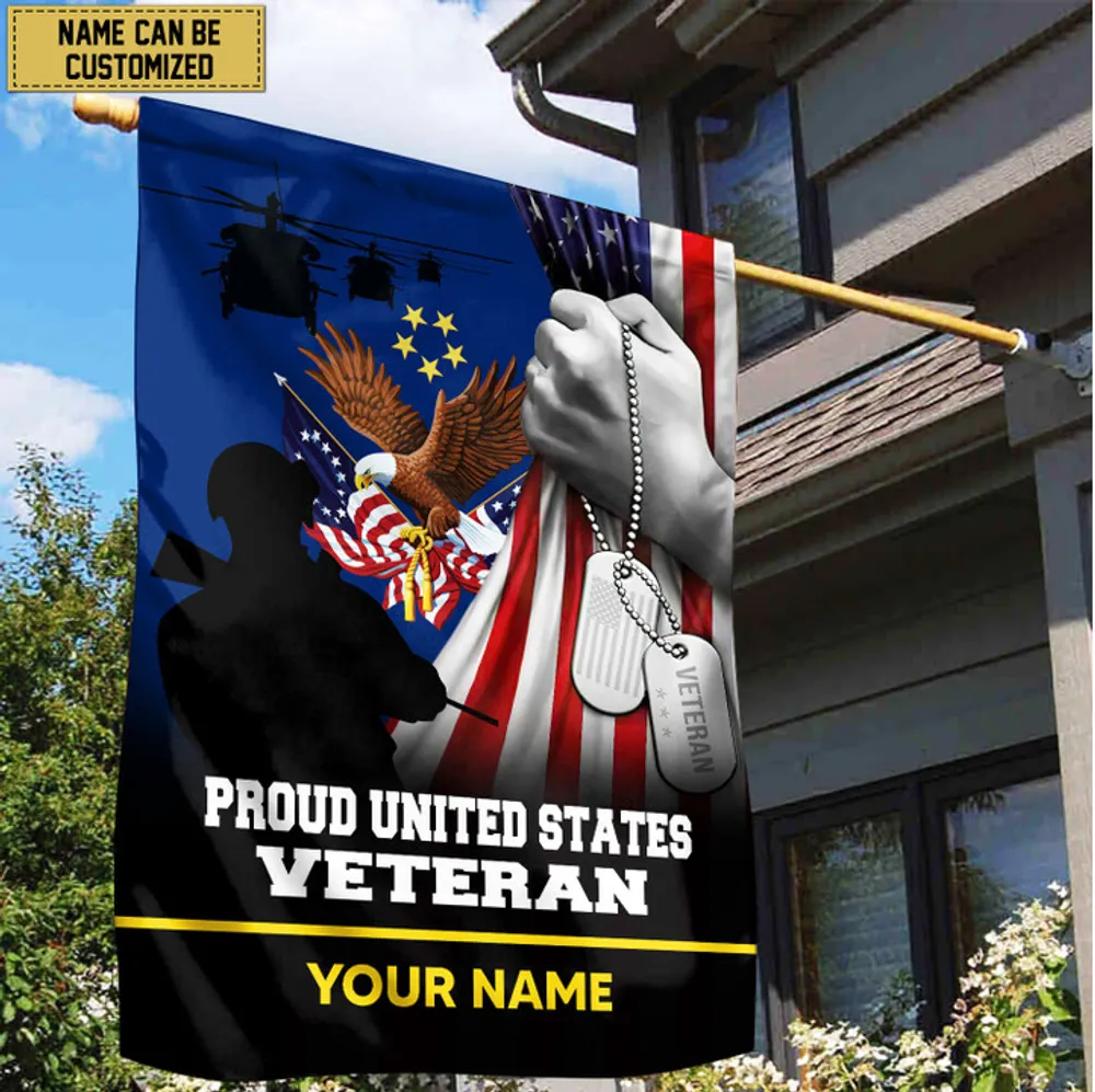 Premium US Veteran Custom Name American Flag, Gift For US Veteran Garden Flag - House Flag