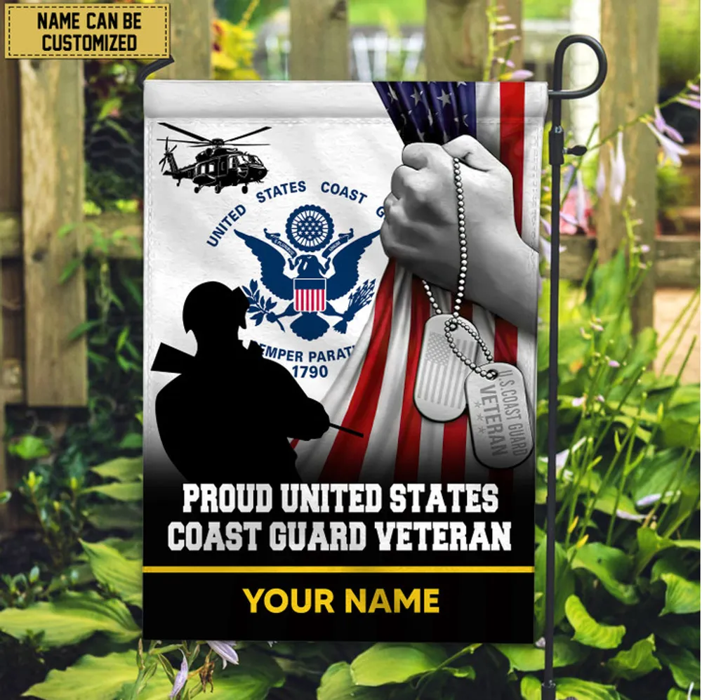 Premium USCG Veteran Custom Name American Flag, Gift For Coast Guard Veteran Garden Flag - House Flag