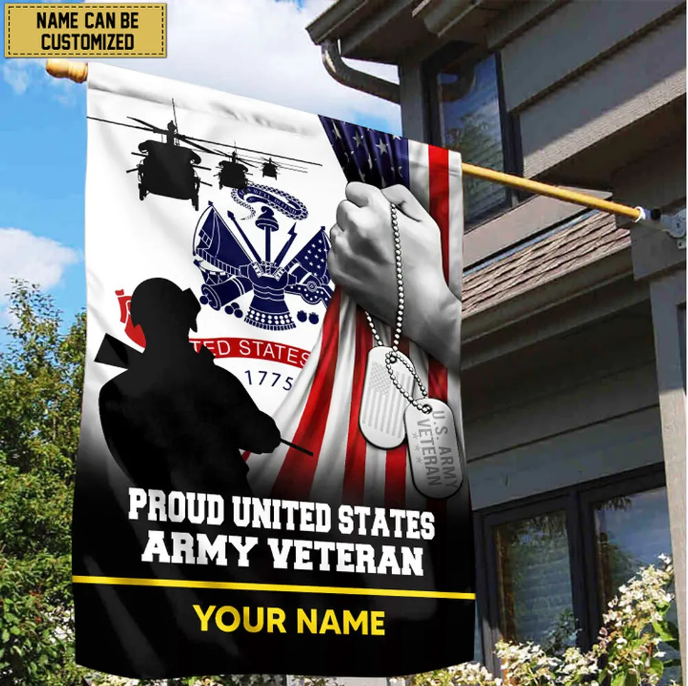 Premium US Army Veteran Custom Name American Flag, Gift For Army Veteran Garden Flag - House Flag