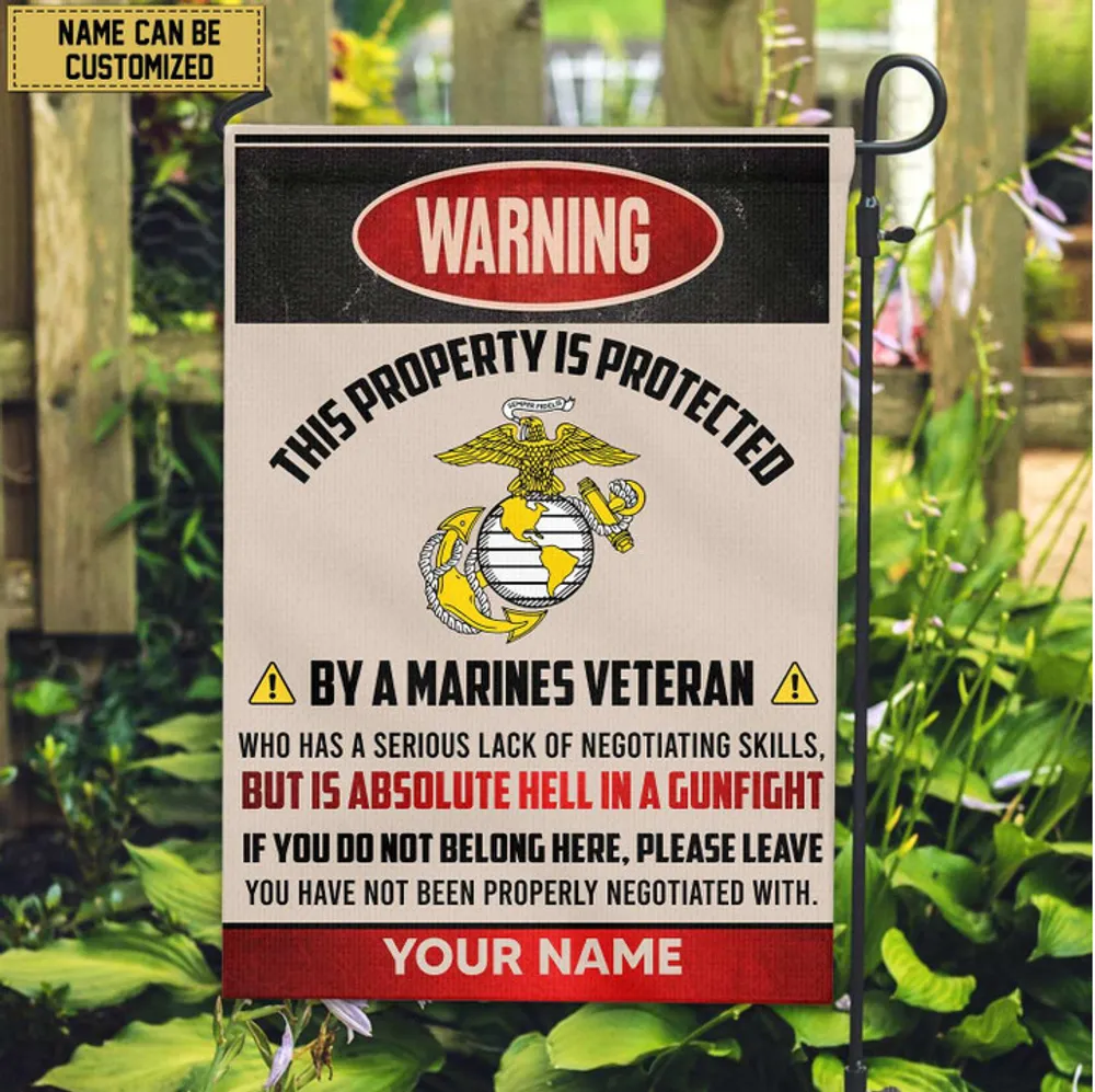 USMC Veteran Custom Name American Flag, Gift For Marine Veteran Garden Flag - House Flag