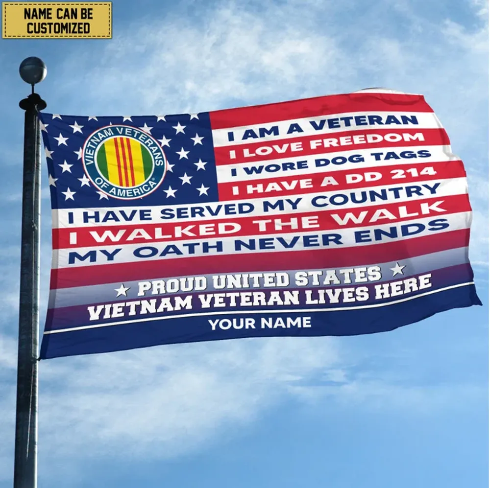 Vietnam Veteran Personalized American Flag, Gift For US Military Veteran, Vietnam Veteran Grommet Flag, Garden Flag, House Flag