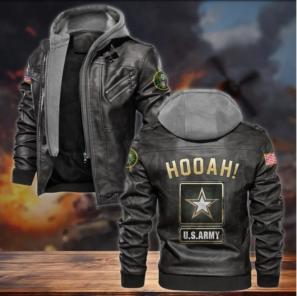 Premium HOOAH! US Veteran Leather Jacket