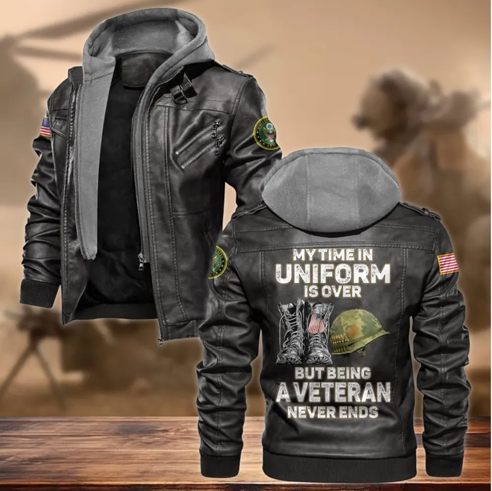 Premium My Time In Uniform Is Over But Being A Veteran Never Ends US Veteran Leather Jacket