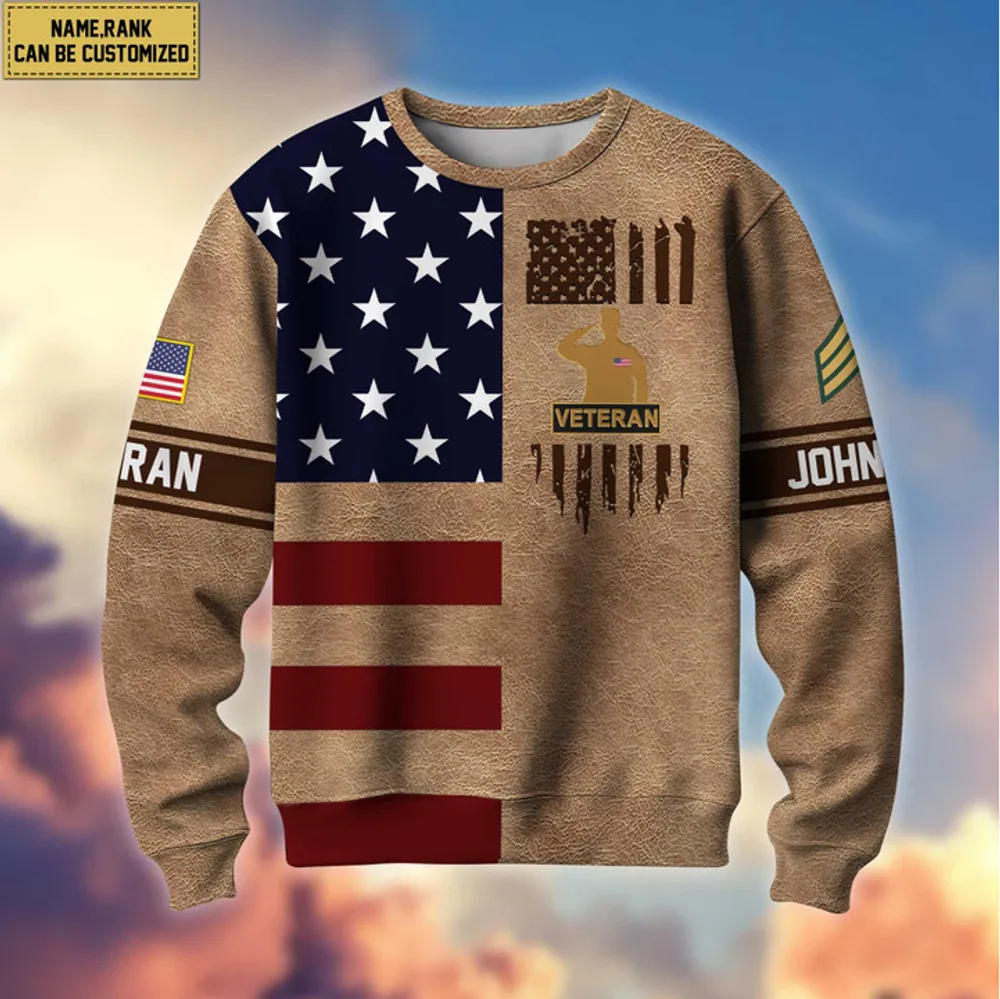 Premium Custom Name And Rank US Veterans Sweatshirt Gifts For Veterans Day, Gifts For Dad, Gifts For Husband