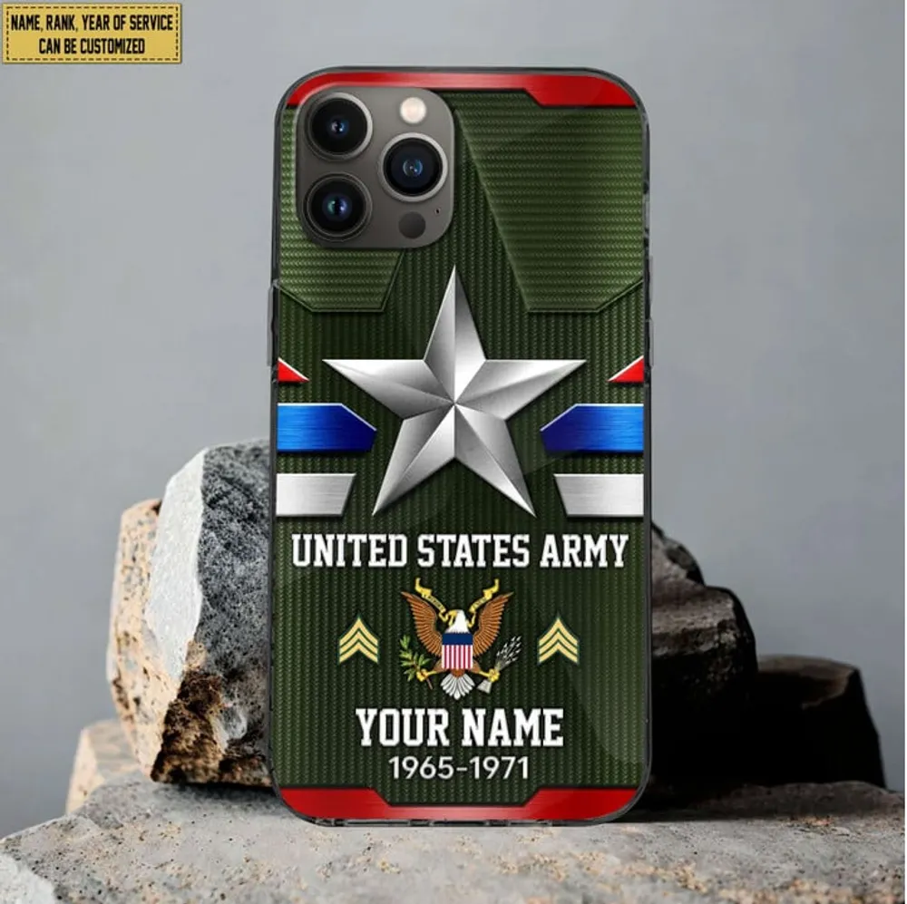 US Army Phone Case, Custom Name, Rank Gifts For Army Veteran, Gifts For Veterans Day, Father's Day